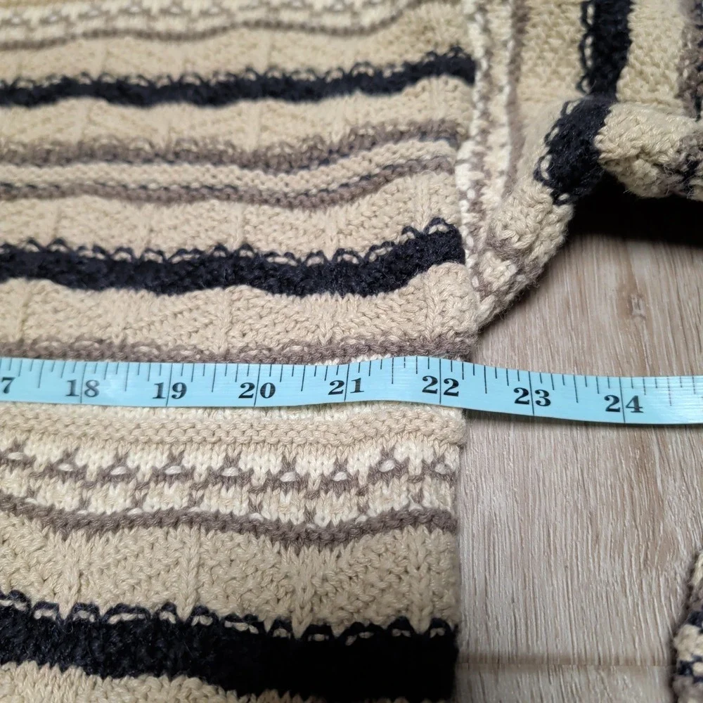 Vintage Stone Haven Mens Striped Textured Knit Ramie‎ Cotton Sweater Beige Large